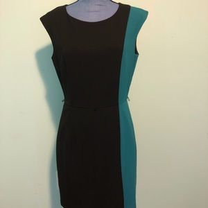 NWOT Calvin Klein Black and Teal Color Block dress